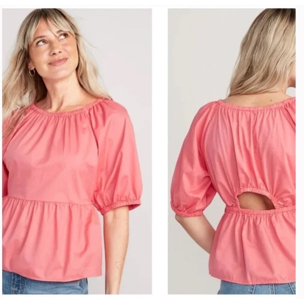 NWT Old‎ Navy Coral Puff Sleeves Babydoll Blouse-Size Large.